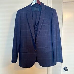 J.Crew Factory Thompson Slim Glen Plaid Wool FlanneSuit - Navy - 38R and 33 x 30